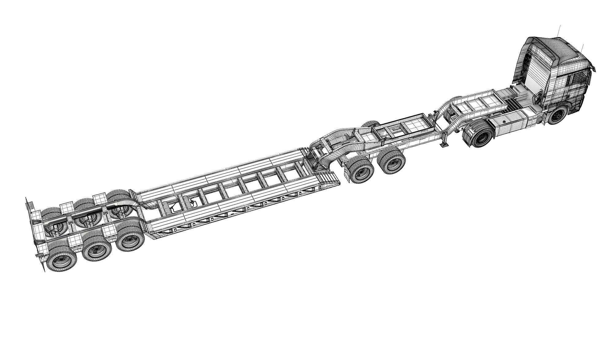 Semi Truck with Lowboy Trailer 3D model_18