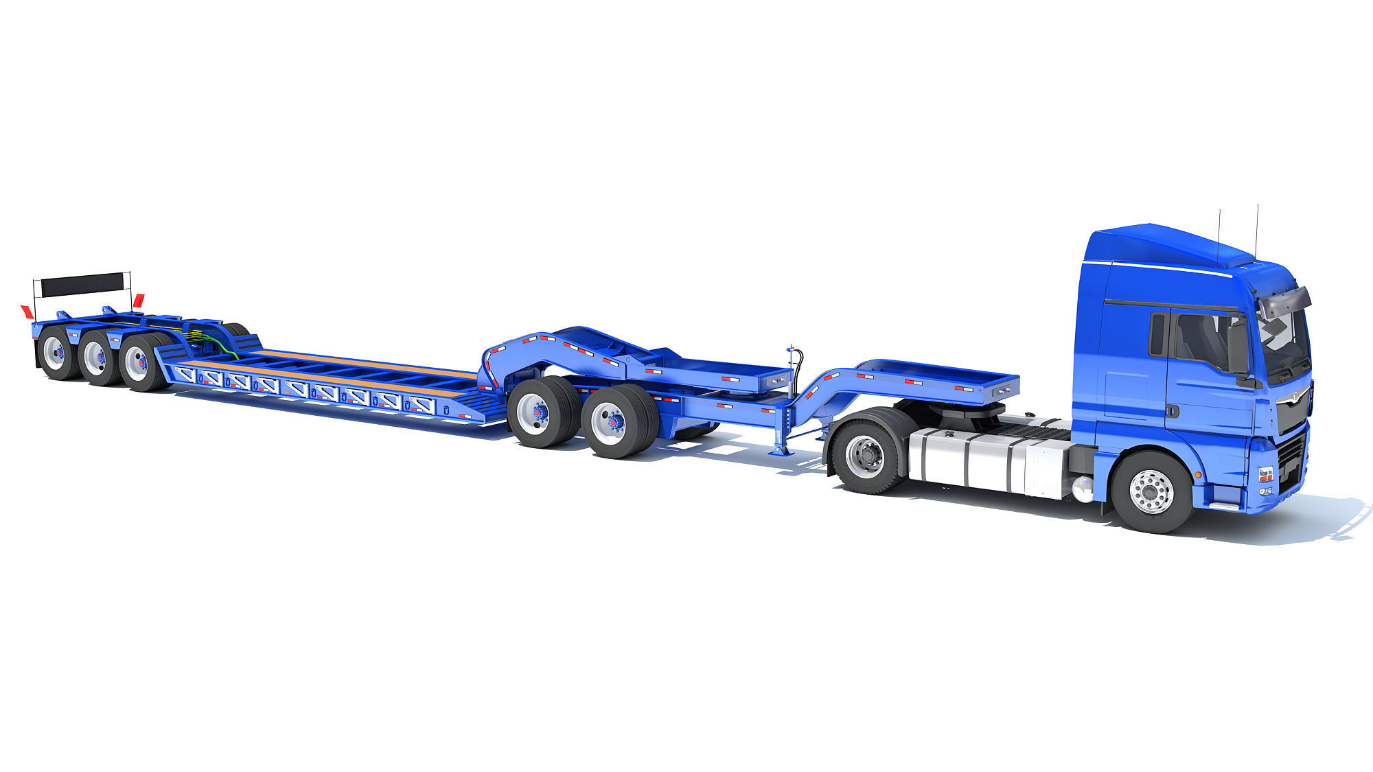 Semi Truck with Lowboy Trailer 3D model_7