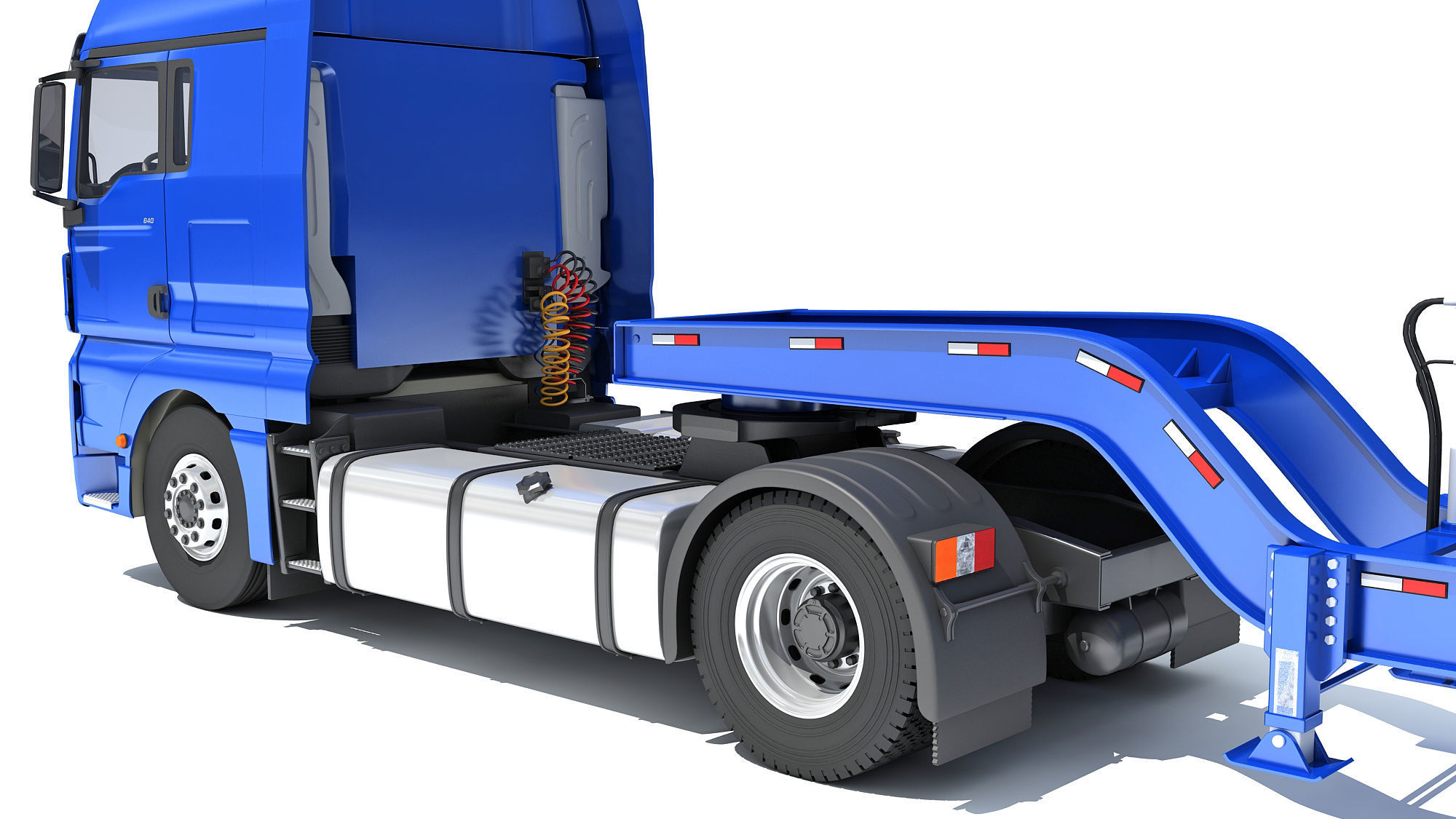 Semi Truck with Lowboy Trailer 3D model_13