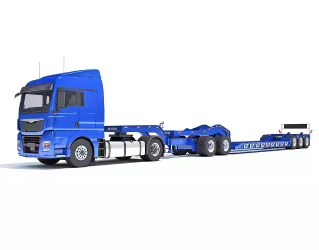 Semi Truck with Lowboy Trailer 3D model