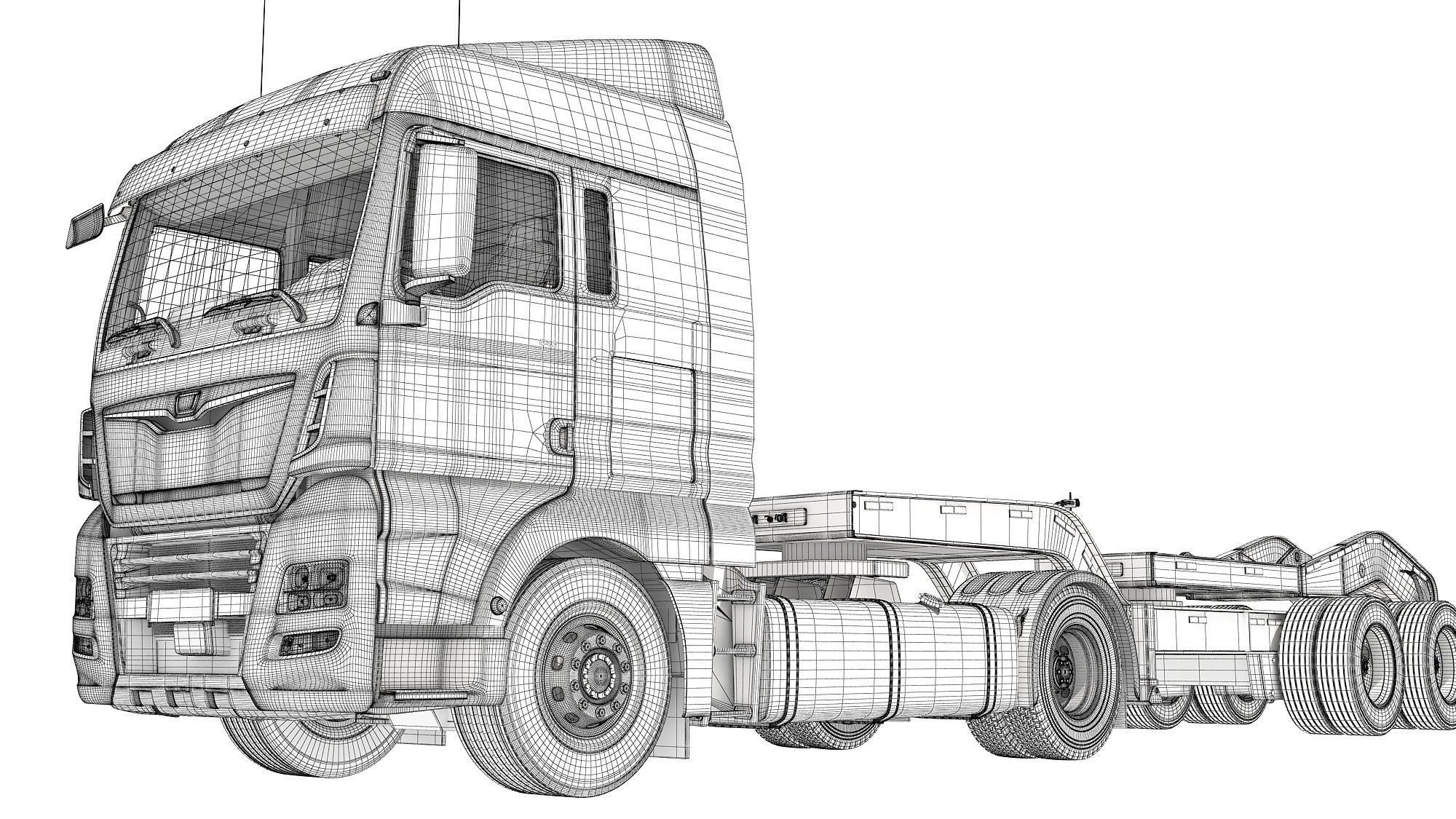 Semi Truck with Lowboy Trailer 3D model_20