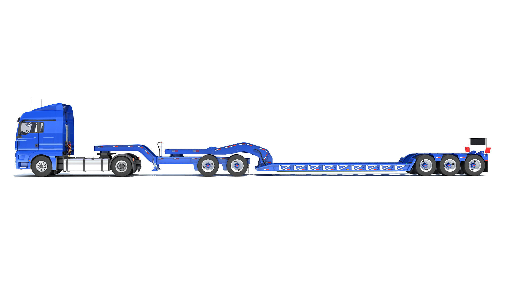 Semi Truck with Lowboy Trailer 3D model_1