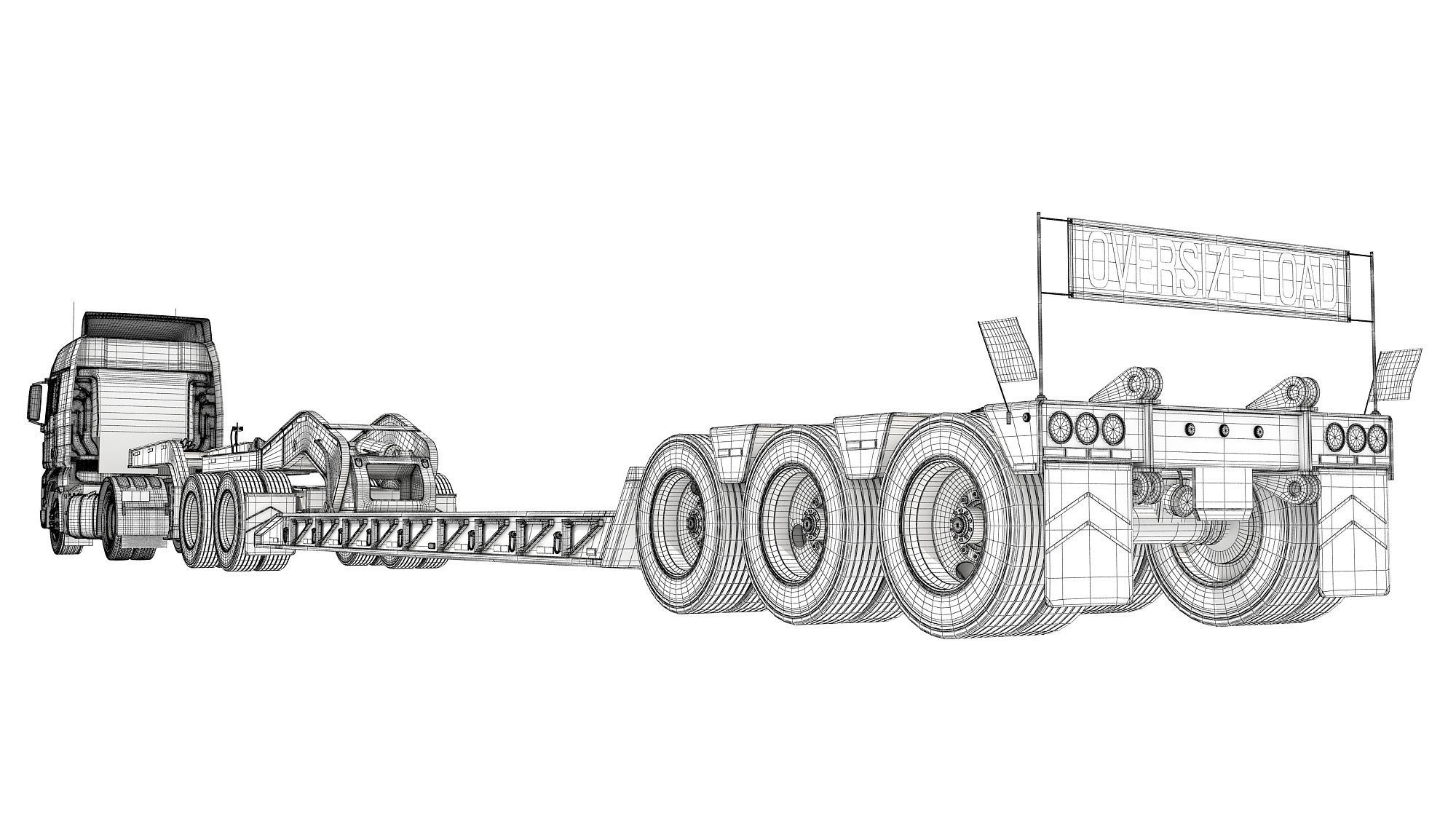 Semi Truck with Lowboy Trailer 3D model_17
