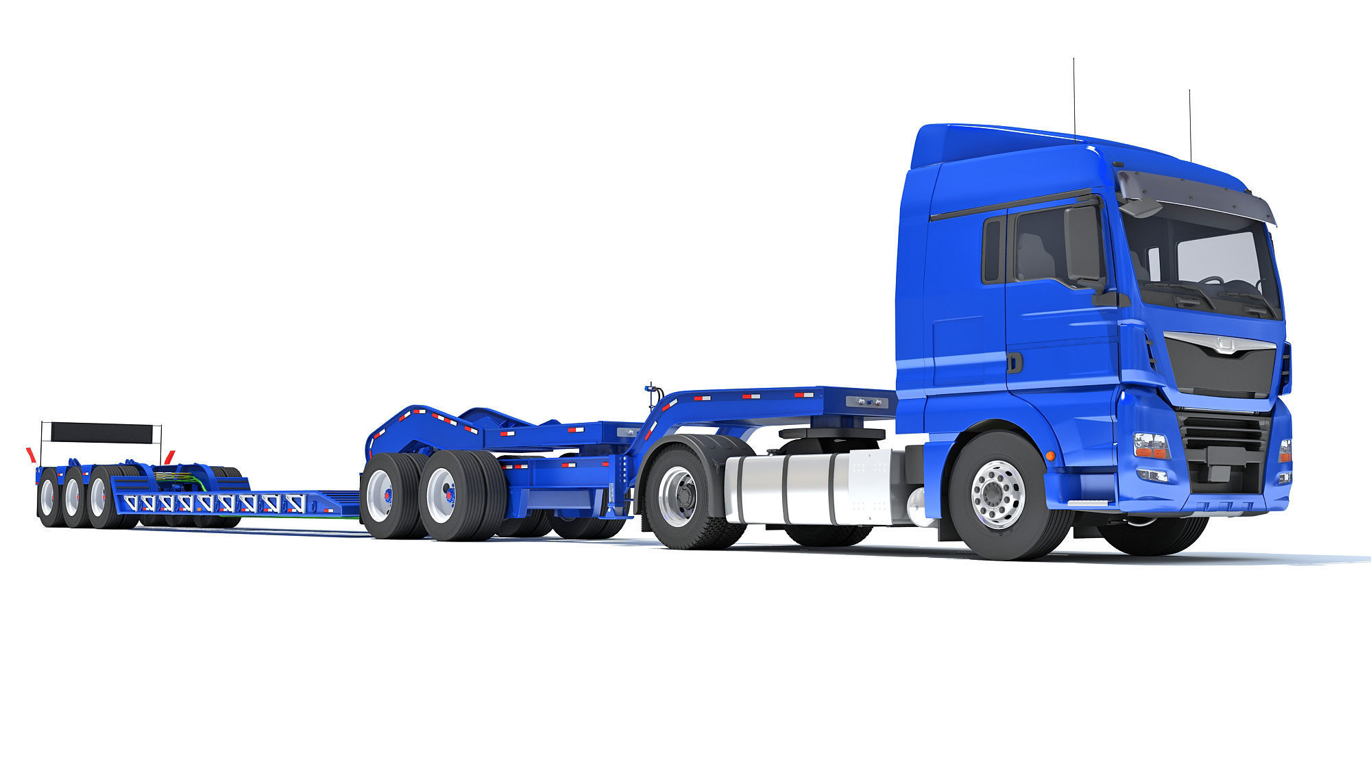 Semi Truck with Lowboy Trailer 3D model_8