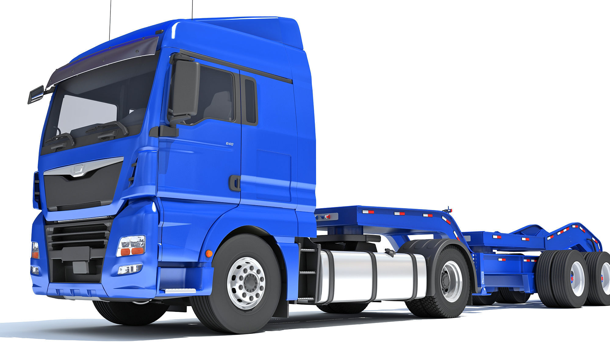 Semi Truck with Lowboy Trailer 3D model_12