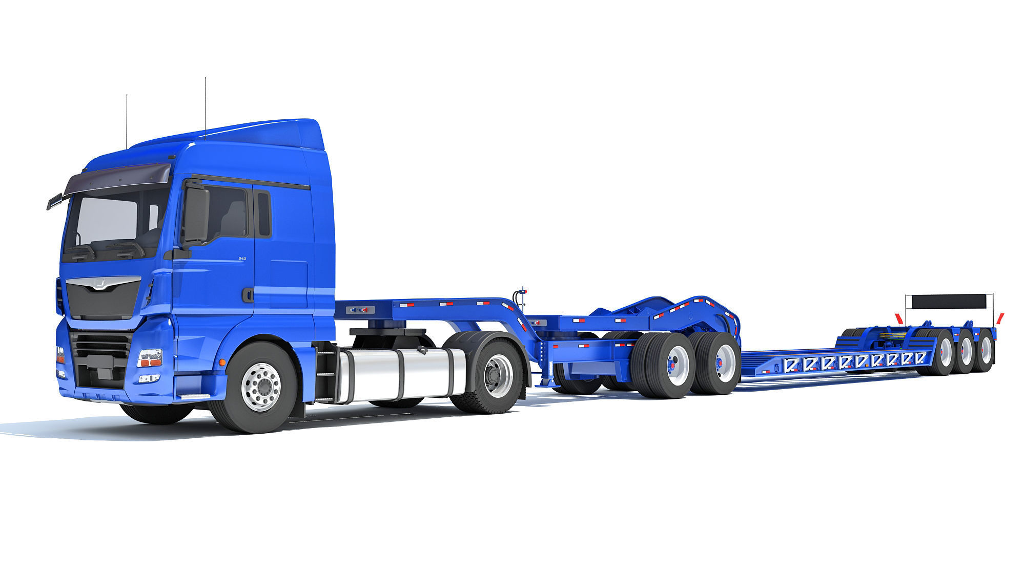 Semi Truck with Lowboy Trailer 3D model_10