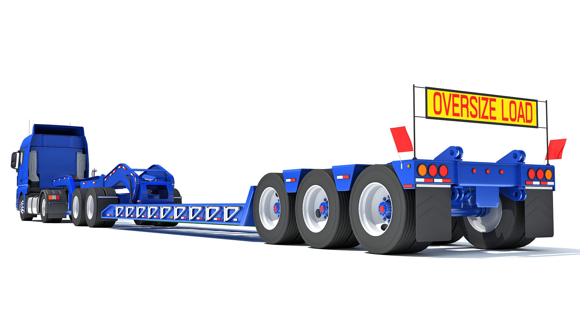 Semi Truck with Lowboy Trailer 3D model_3