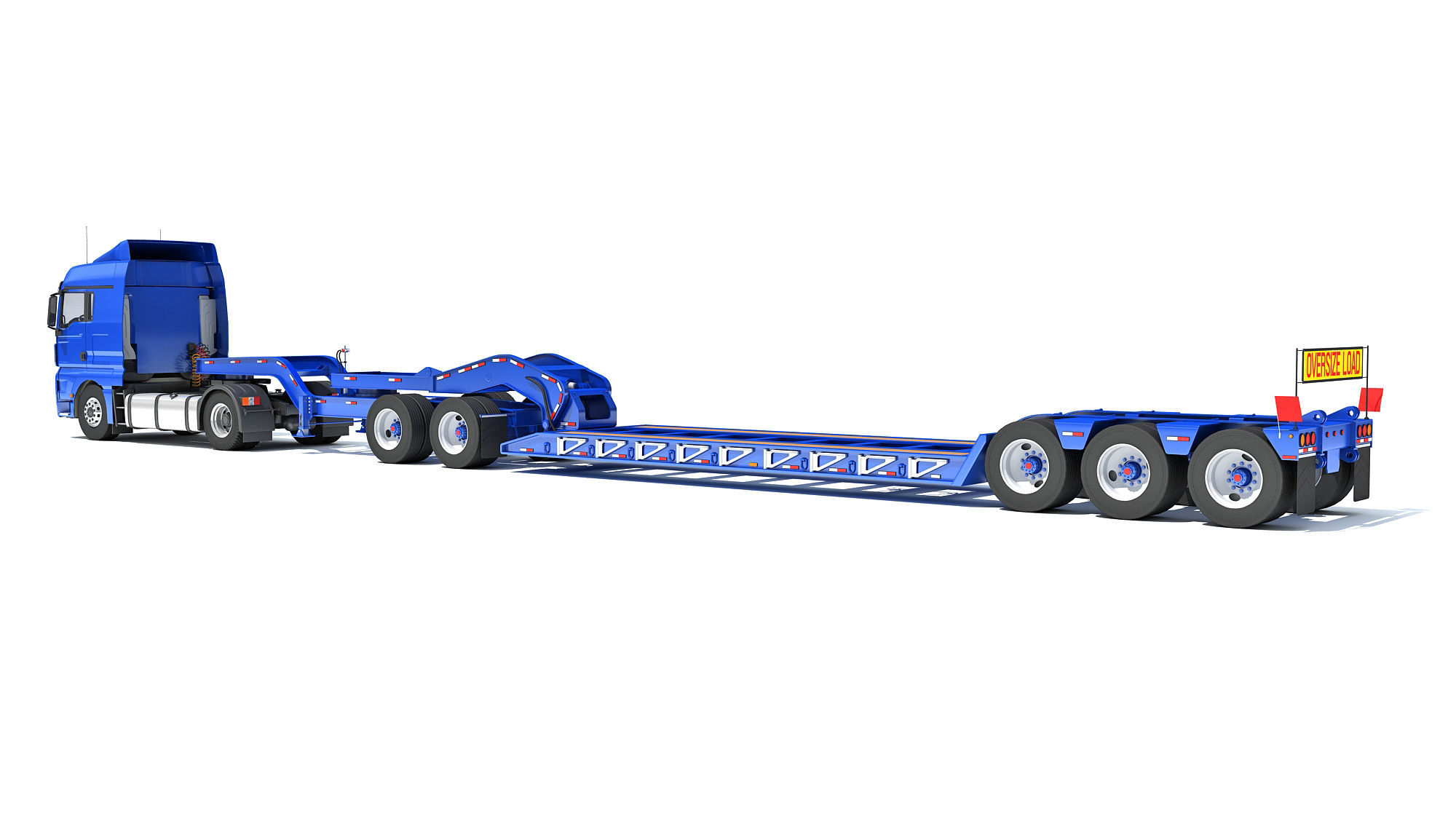Semi Truck with Lowboy Trailer 3D model_2