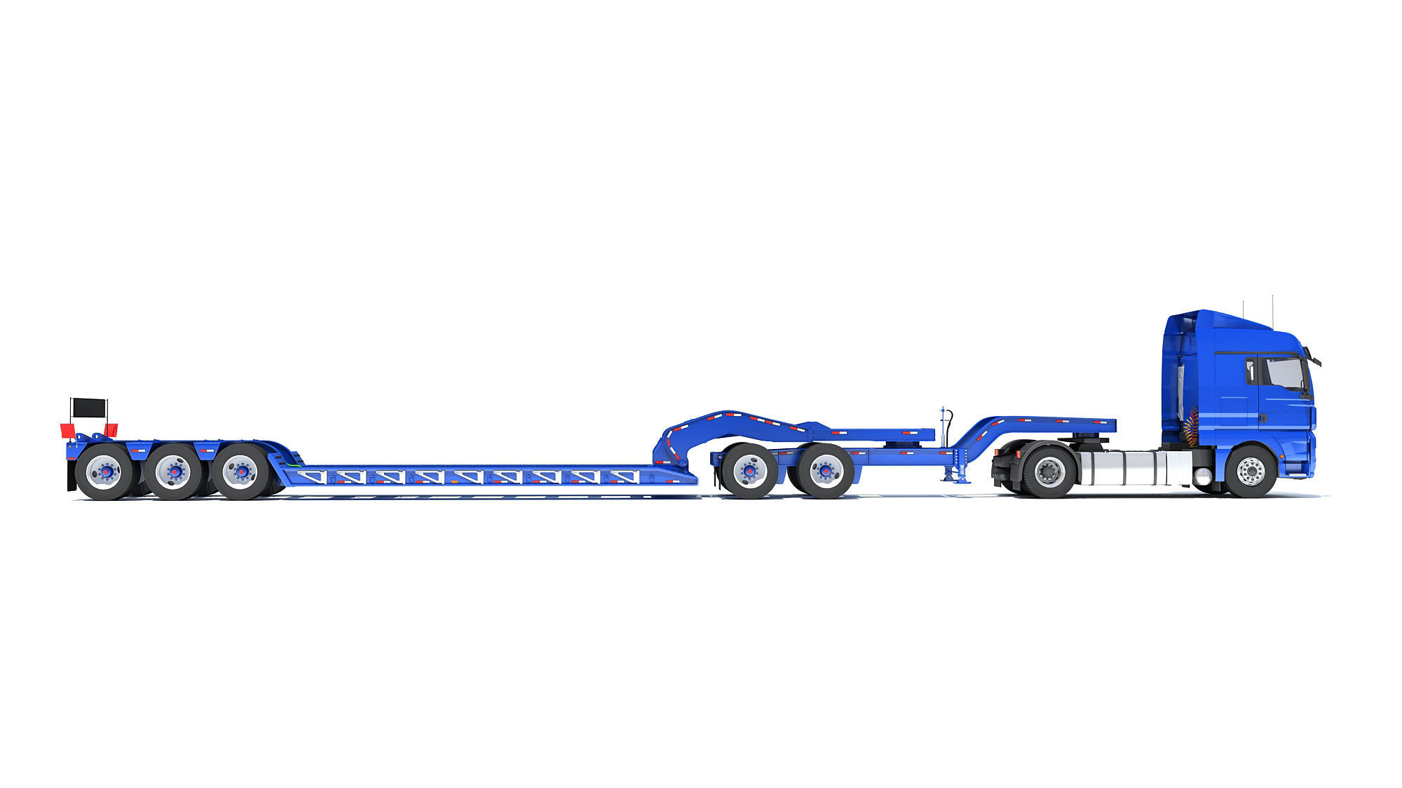 Semi Truck with Lowboy Trailer 3D model_5