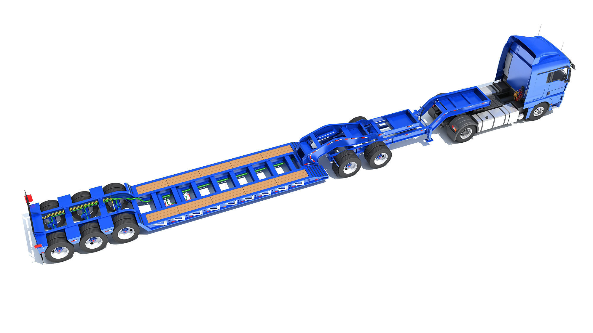 Semi Truck with Lowboy Trailer 3D model_6