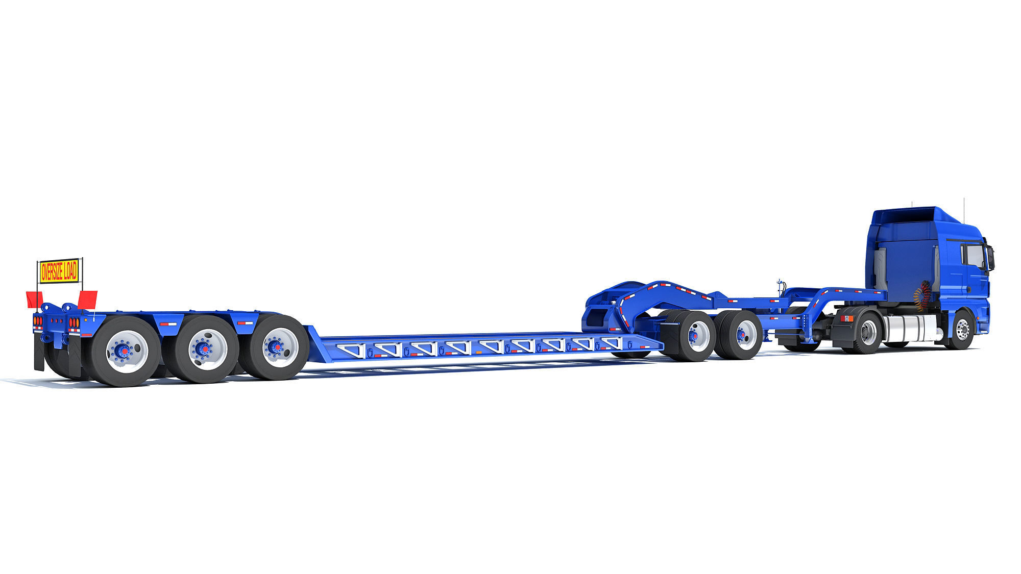 Semi Truck with Lowboy Trailer 3D model_4