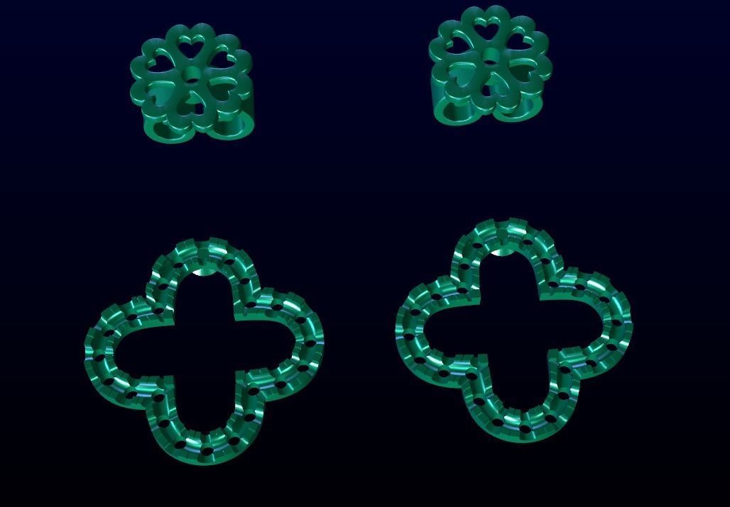 Four Leaf Clover Diamond Earrings 2 3D print model_5