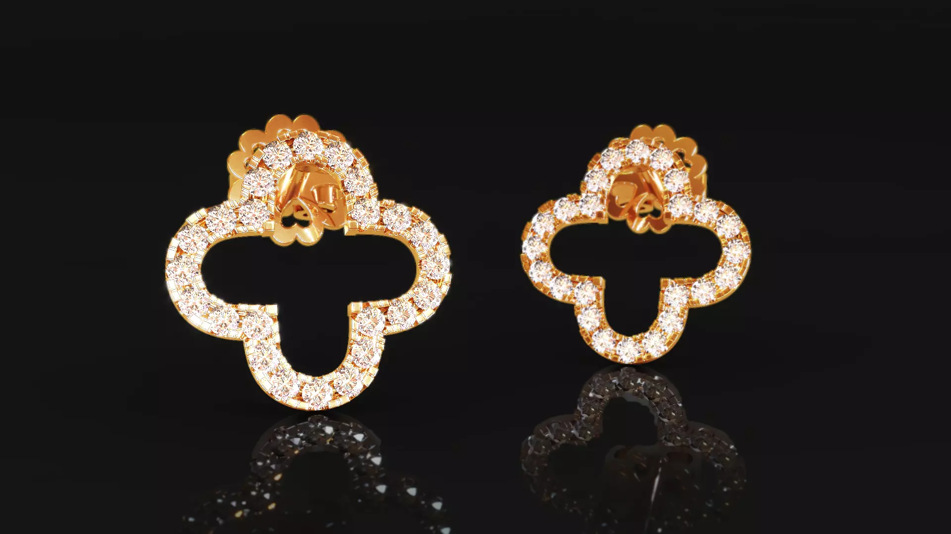 Four Leaf Clover Diamond Earrings 2 3D print model_0