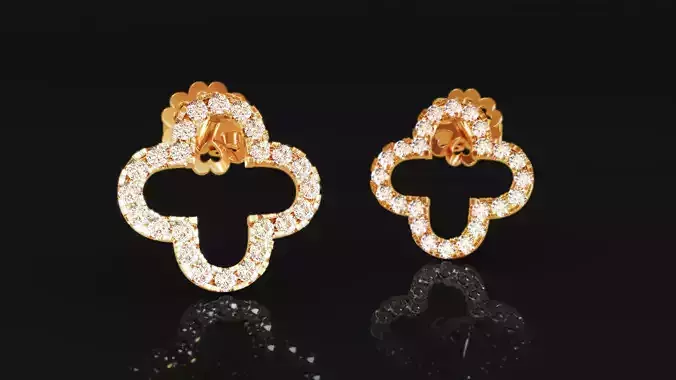 Four Leaf Clover Diamond Earrings 2 3D print model