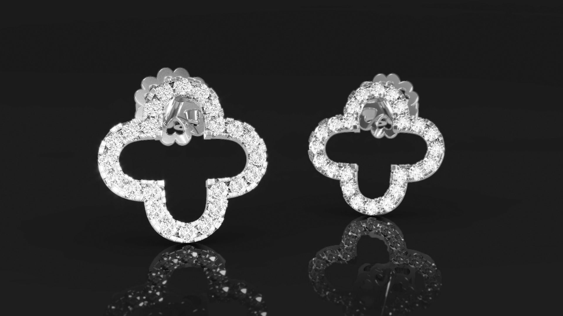 Four Leaf Clover Diamond Earrings 2 3D print model_1