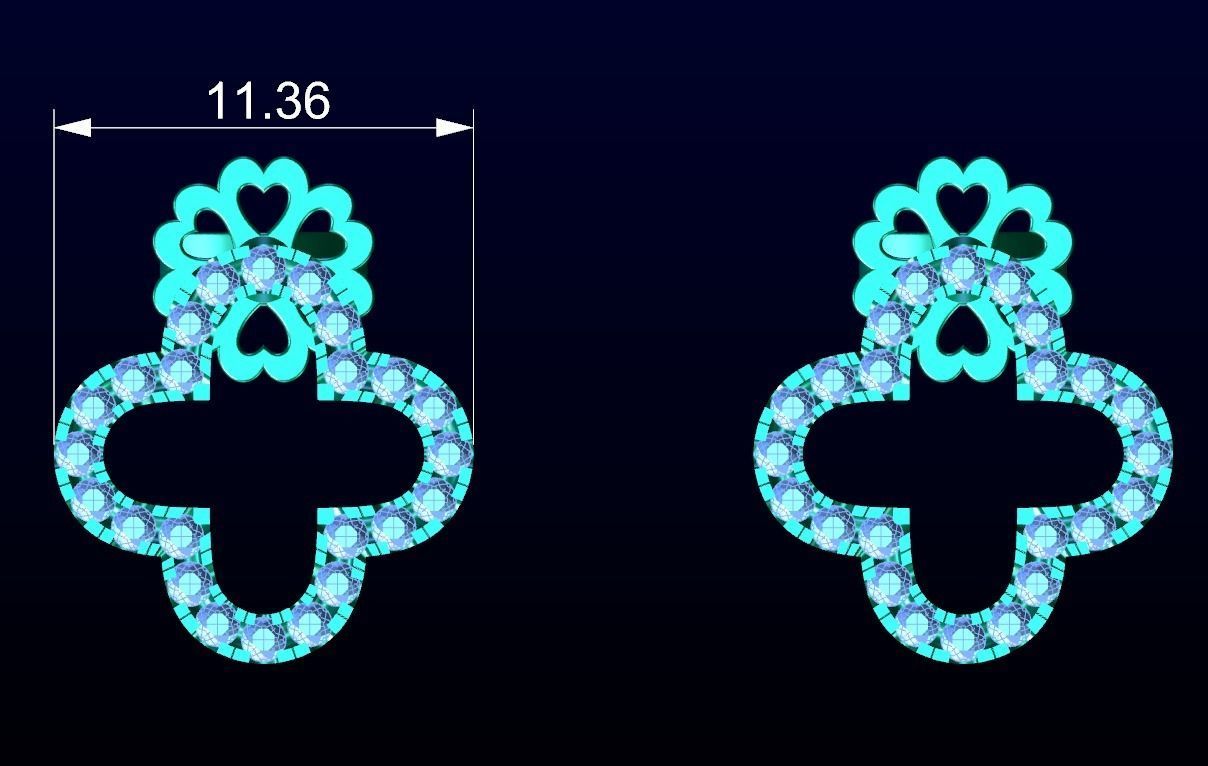 Four Leaf Clover Diamond Earrings 2 3D print model_3