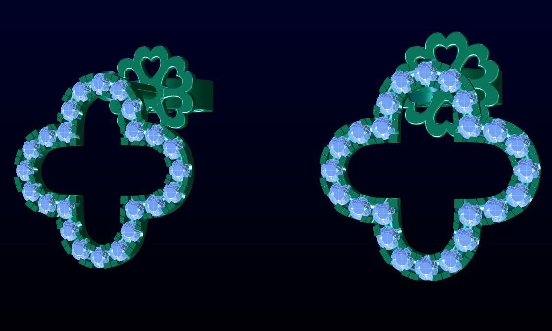 Four Leaf Clover Diamond Earrings 2 3D print model_2
