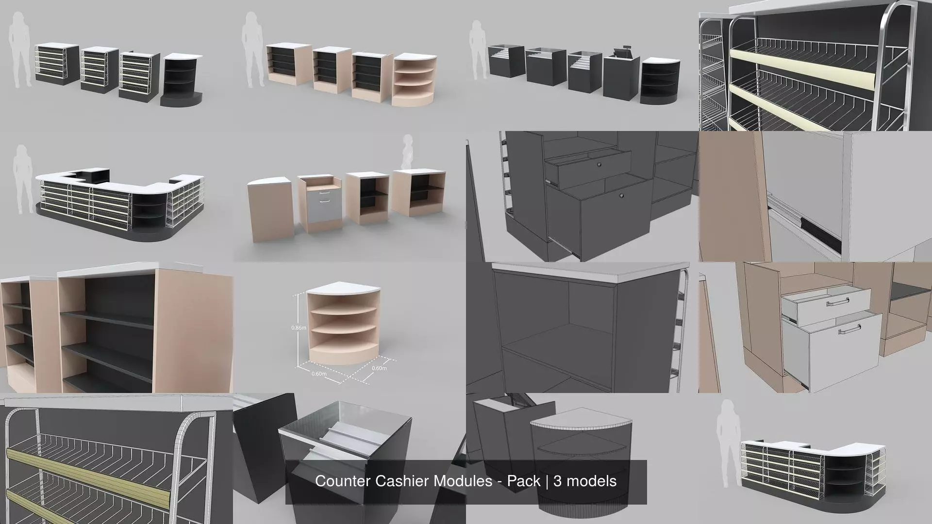 Counter Cashier Modules - Pack 3D Model Collection_0
