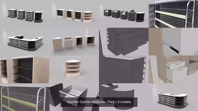 Counter Cashier Modules - Pack 3D Model Collection