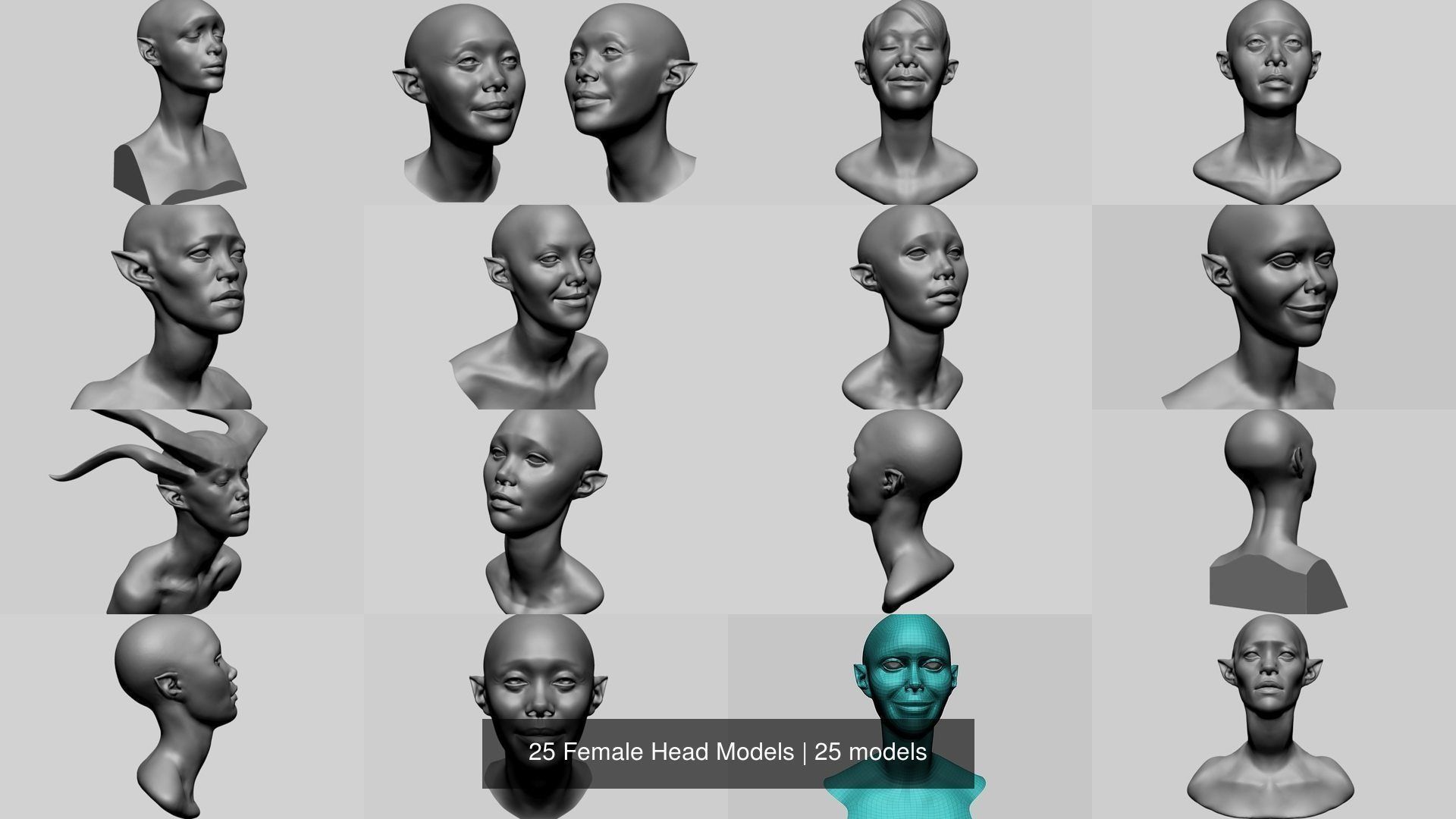25 Female Head Models 3D Model Collection_2
