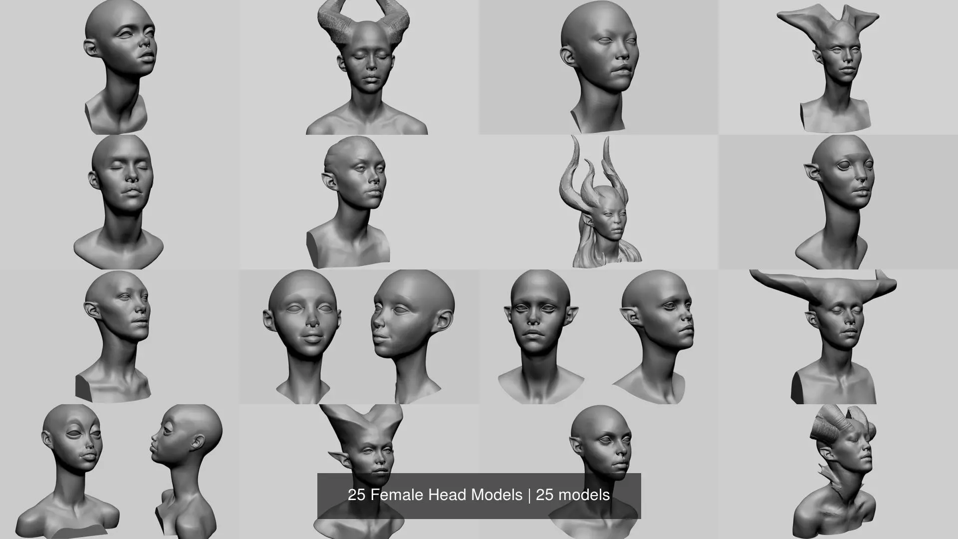 25 Female Head Models 3D Model Collection_0