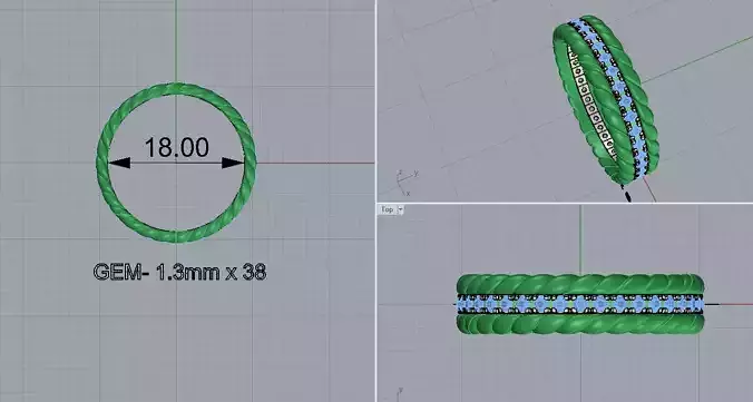 Ring 3D print model gold and diamond
