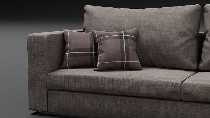 Modern Couch Sofa 3-seater Dark 3D model 5