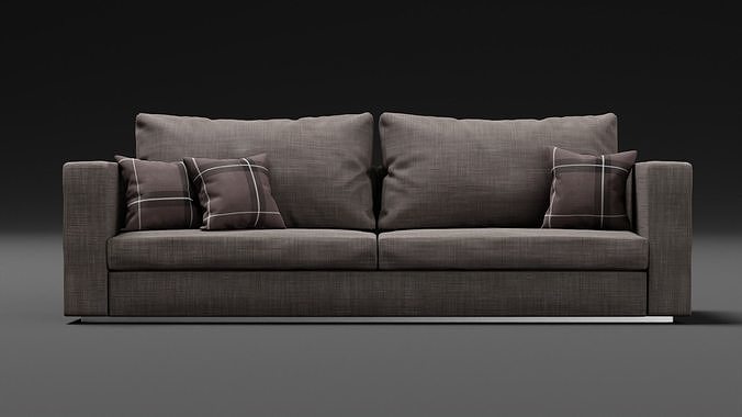 Modern Couch Sofa 3-seater Dark 3D model 3