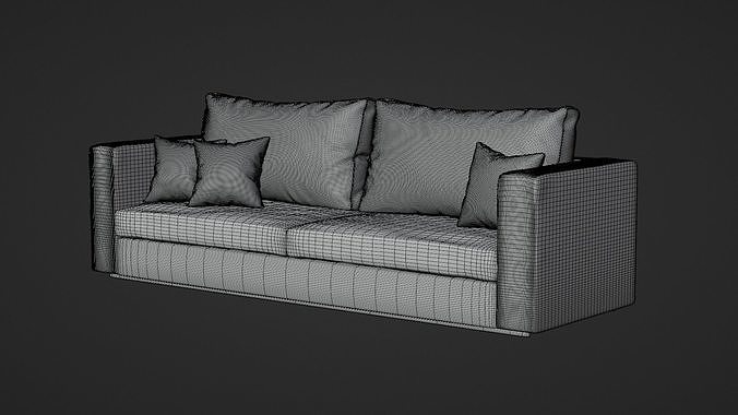 Modern Couch Sofa 3-seater Dark 3D model 7