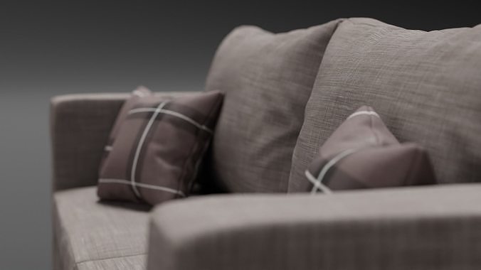 Modern Couch Sofa 3-seater Dark 3D model 2