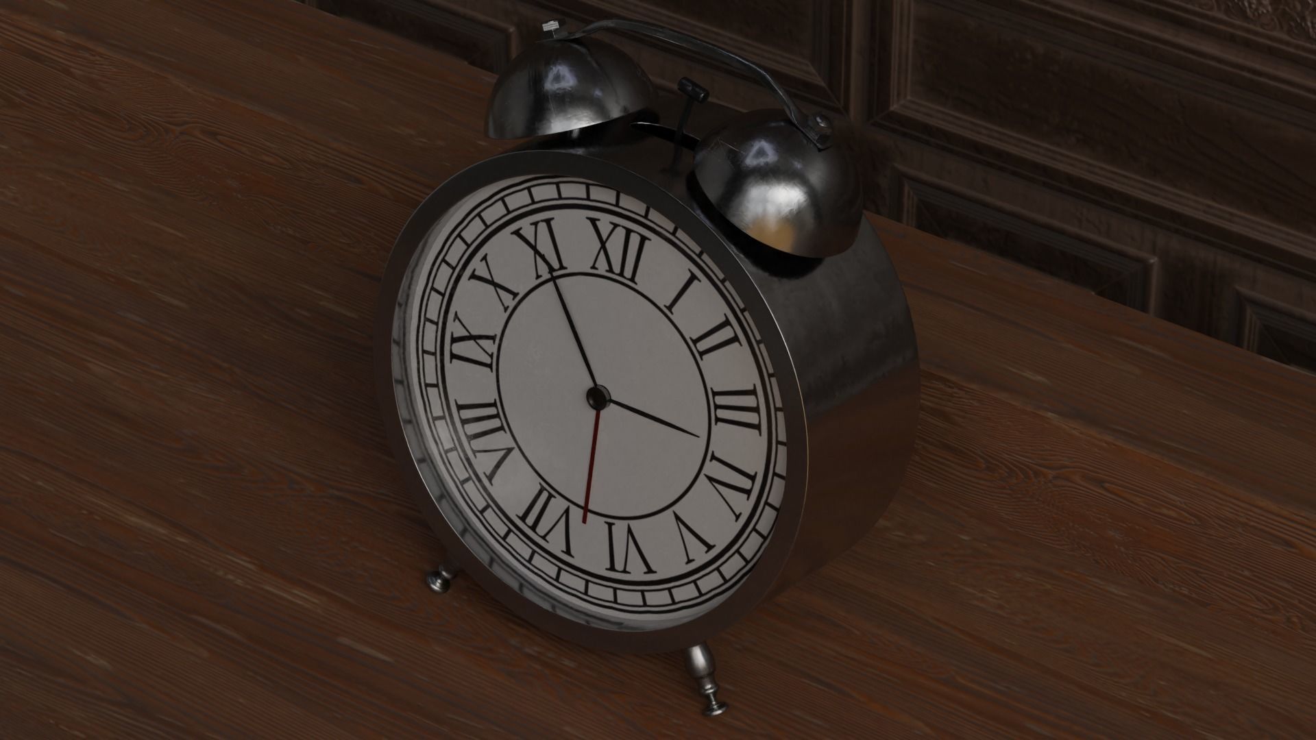 Old steel bell alarm clock 3D model_1