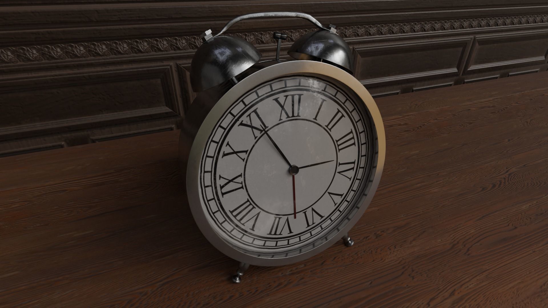 Old steel bell alarm clock 3D model_2