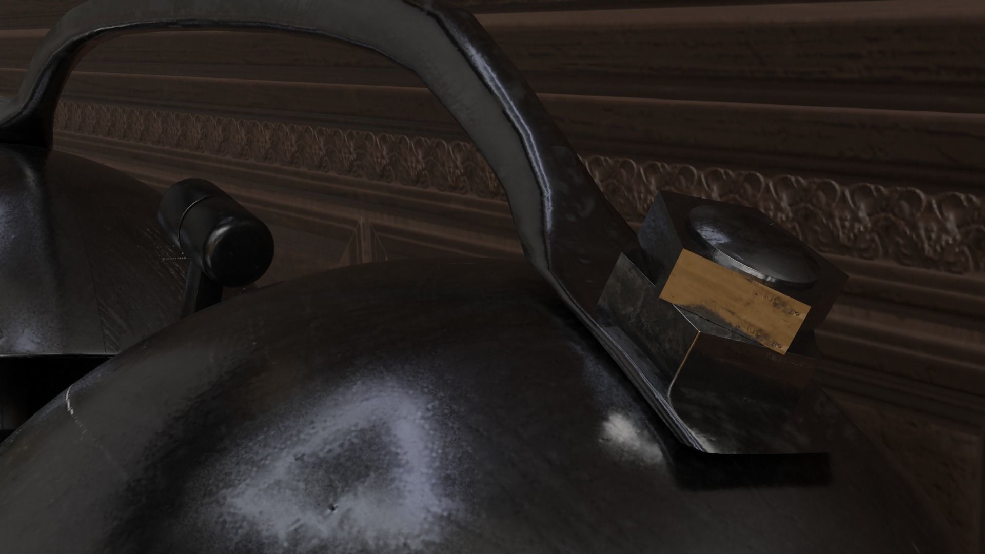 Old steel bell alarm clock 3D model_6