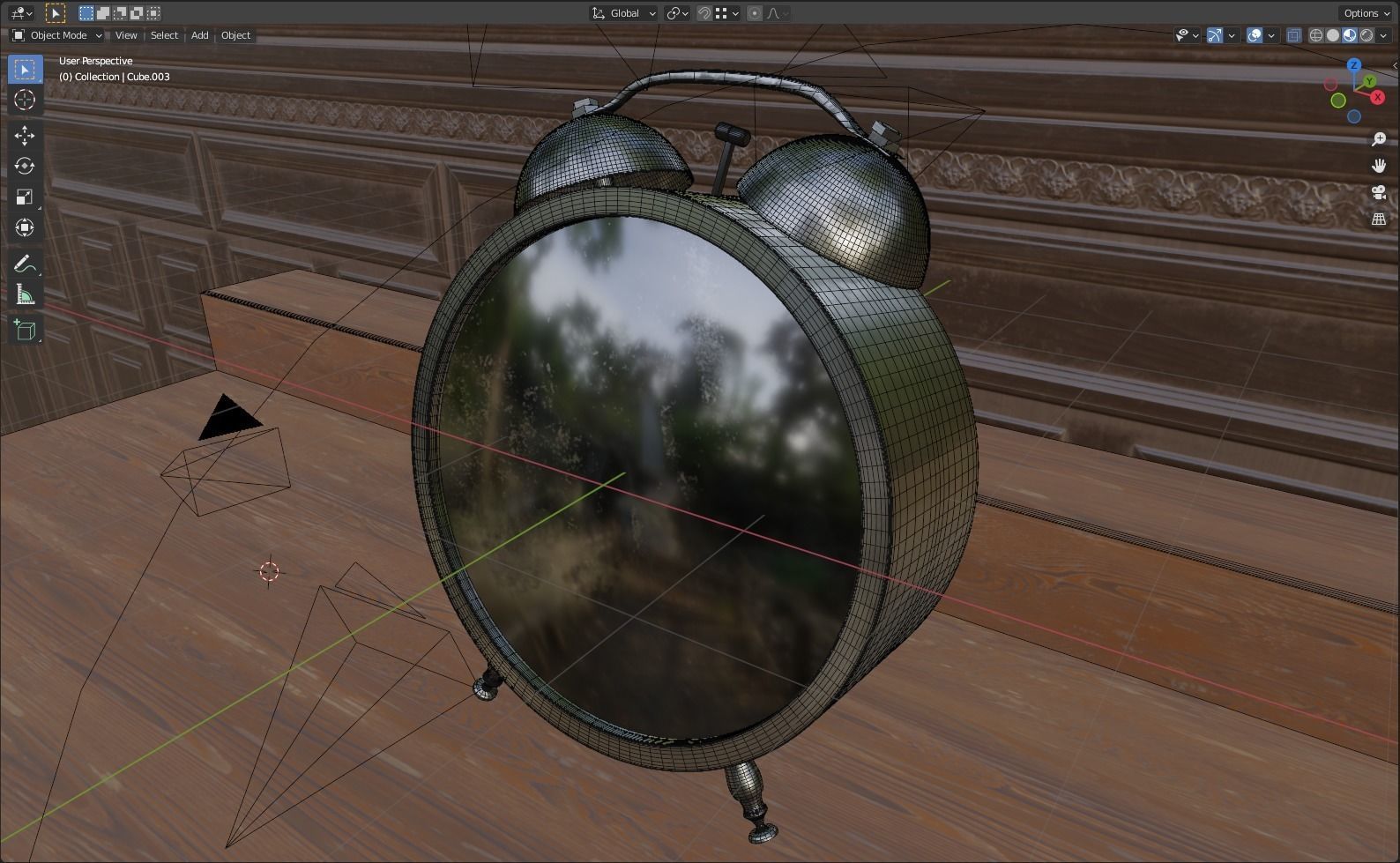 Old steel bell alarm clock 3D model_7