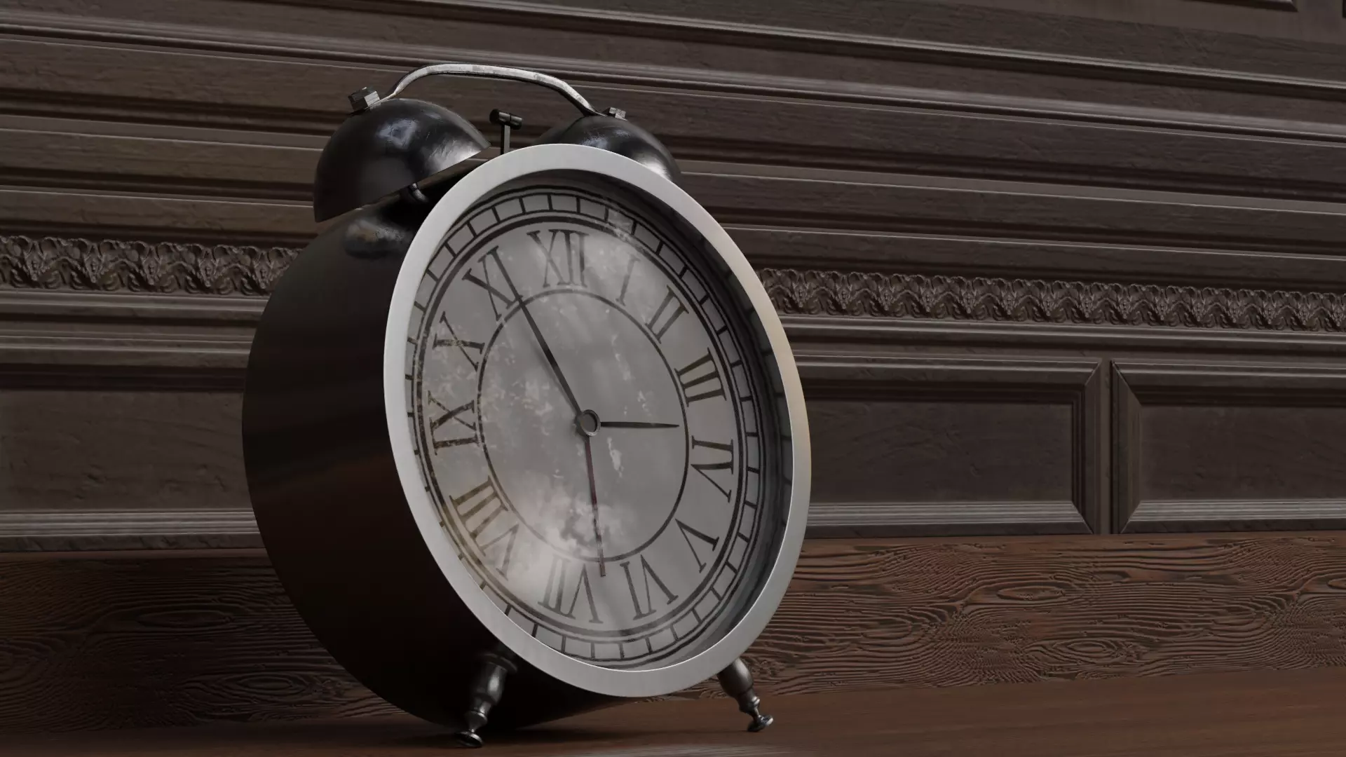 Old steel bell alarm clock 3D model_0