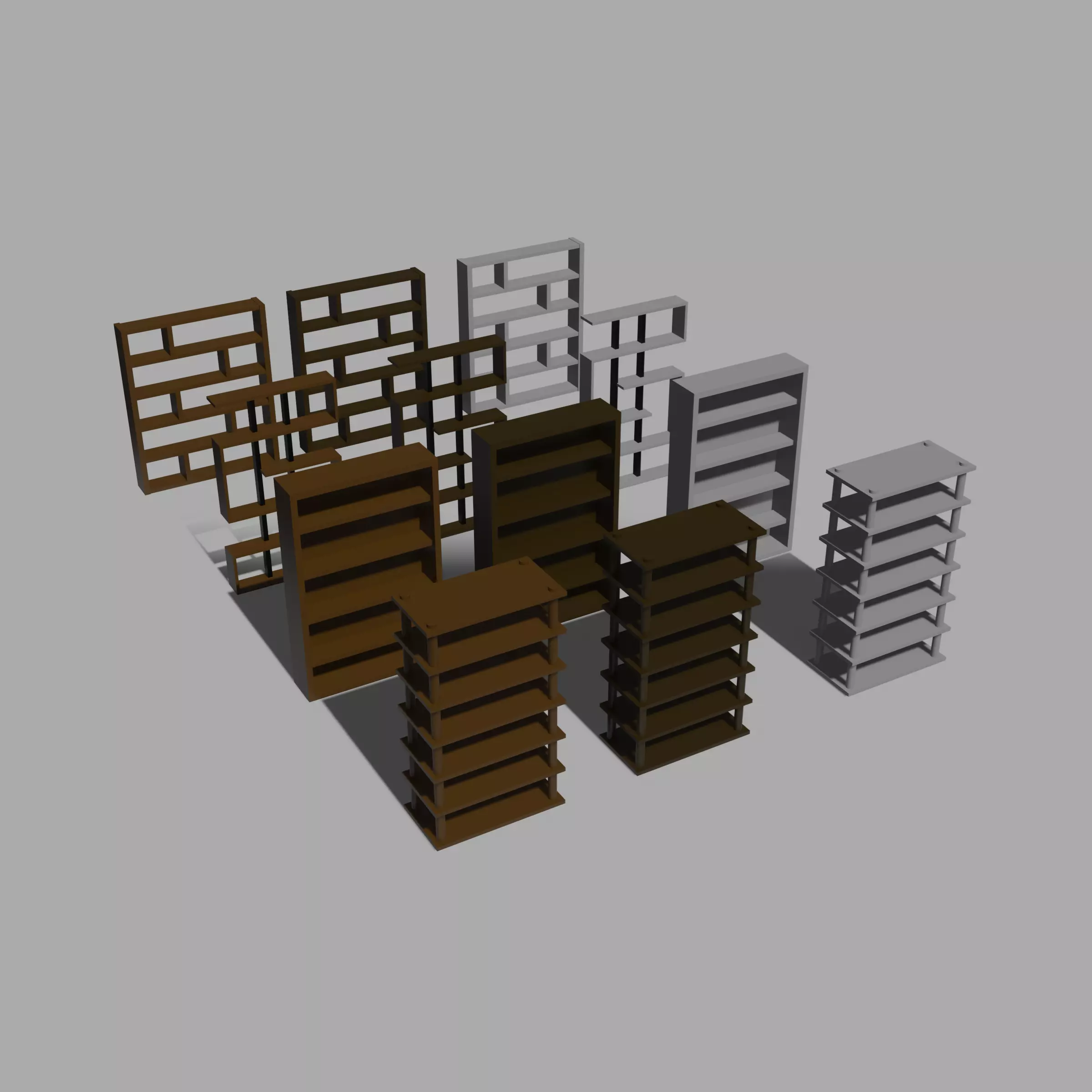 low poly bookshelfes set of bookshelves Low-poly 3D model_0