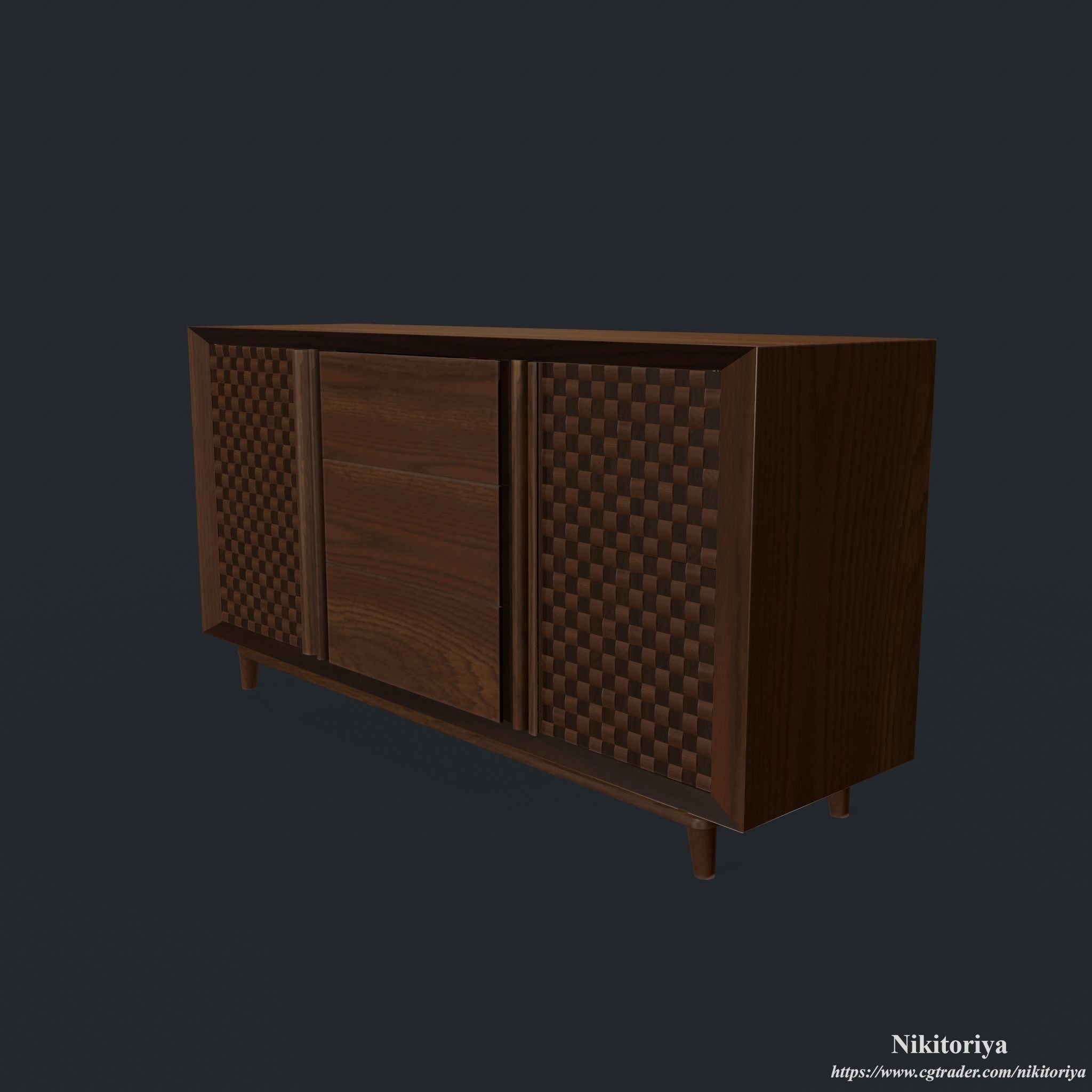 Bedroom Dresser - Chest of 3 Drawers and 2 Doors 3D model_7