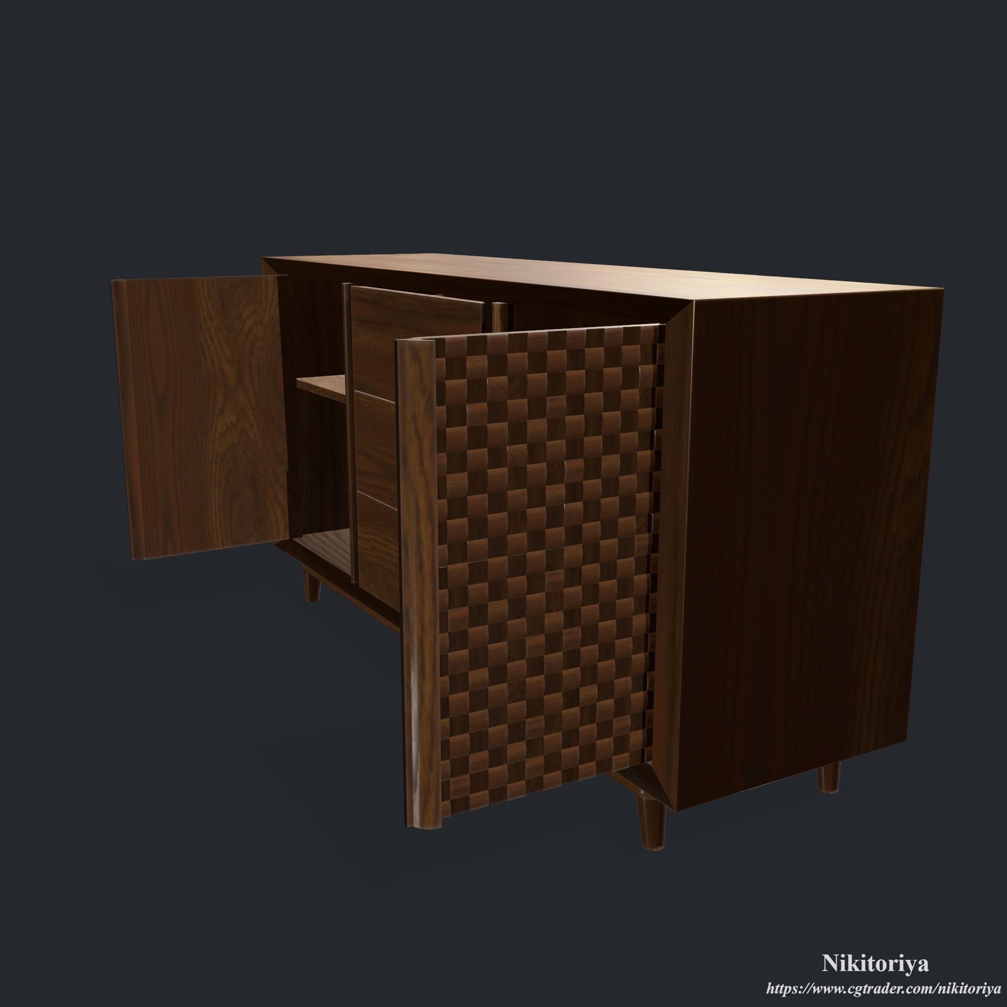 Bedroom Dresser - Chest of 3 Drawers and 2 Doors 3D model_12