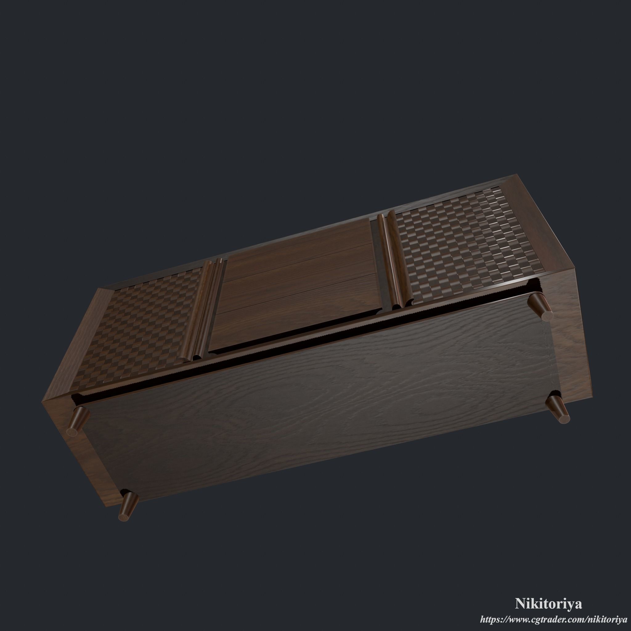 Bedroom Dresser - Chest of 3 Drawers and 2 Doors 3D model_9
