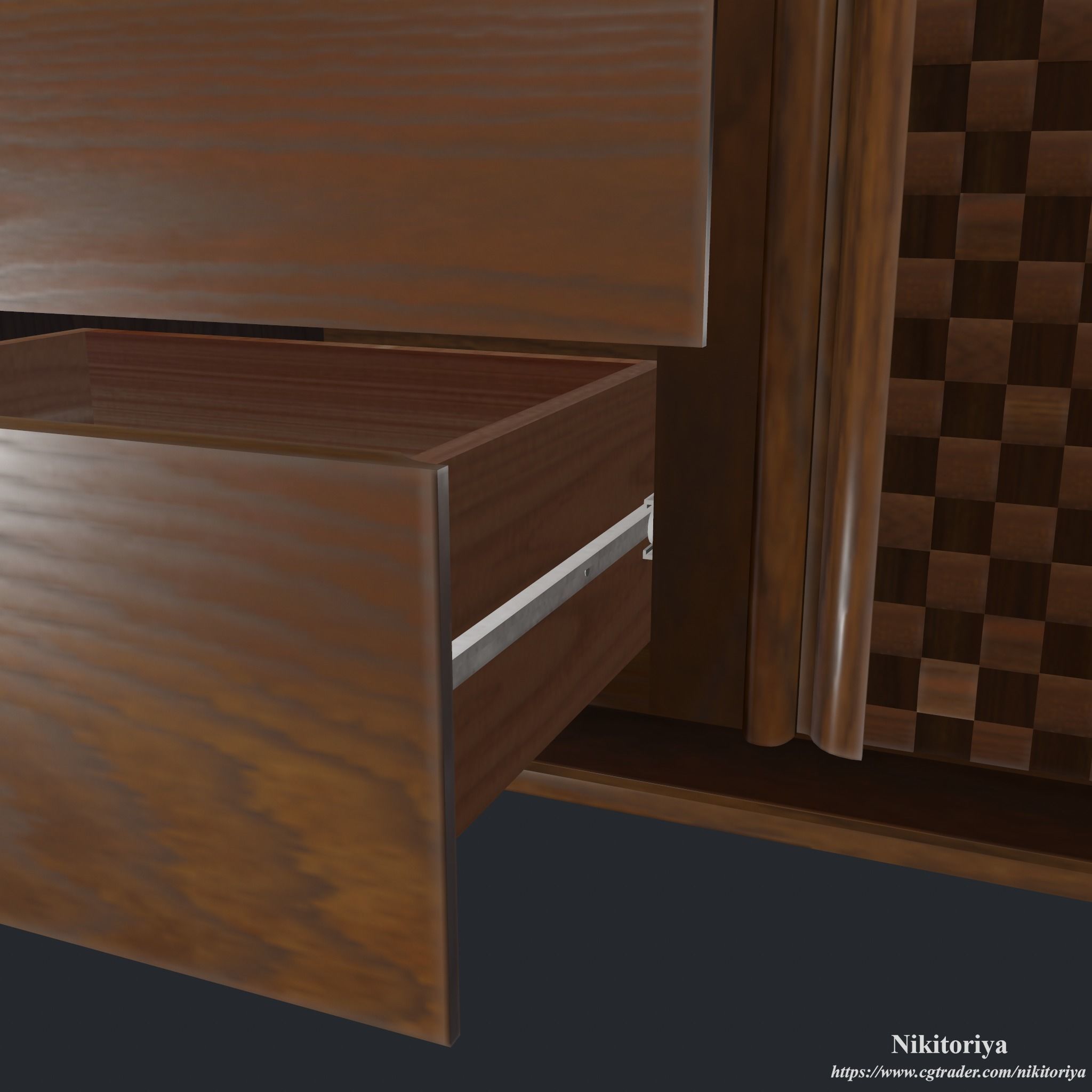 Bedroom Dresser - Chest of 3 Drawers and 2 Doors 3D model_16