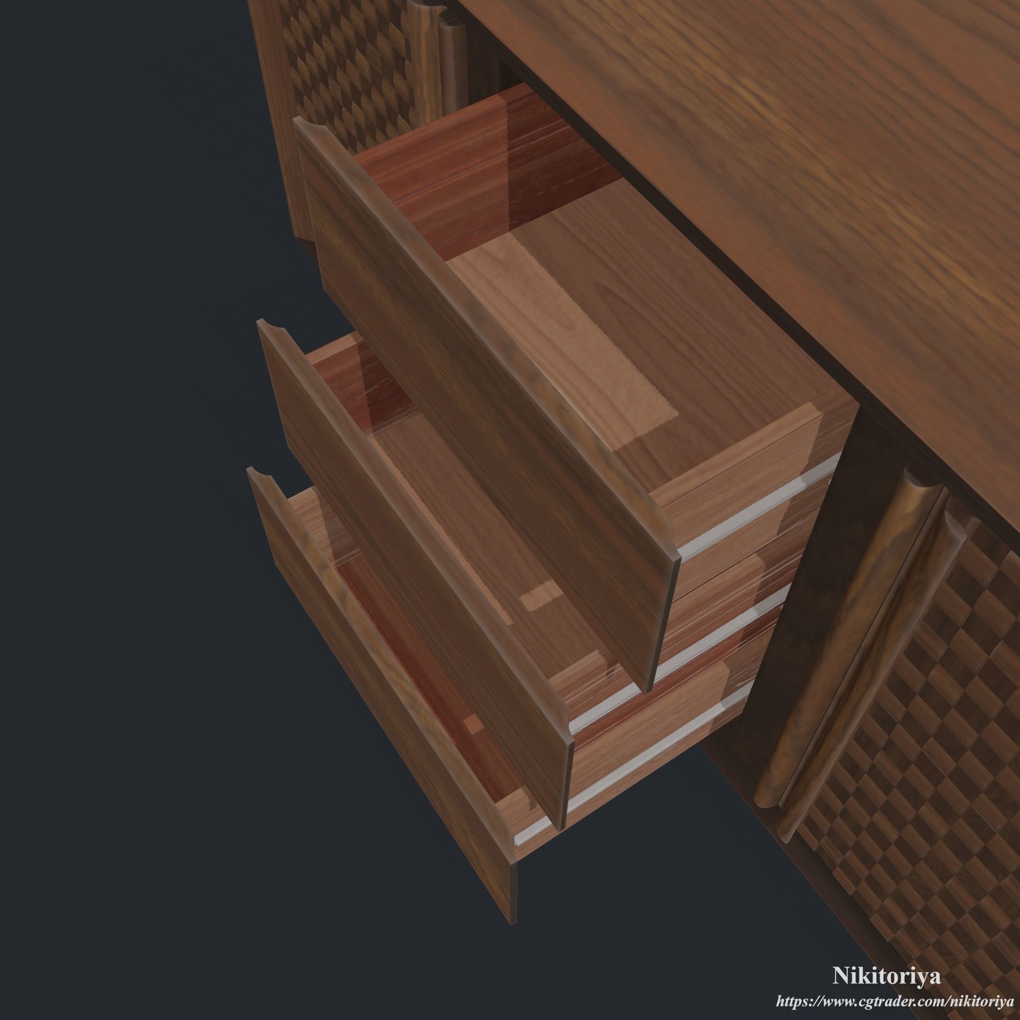 Bedroom Dresser - Chest of 3 Drawers and 2 Doors 3D model_14