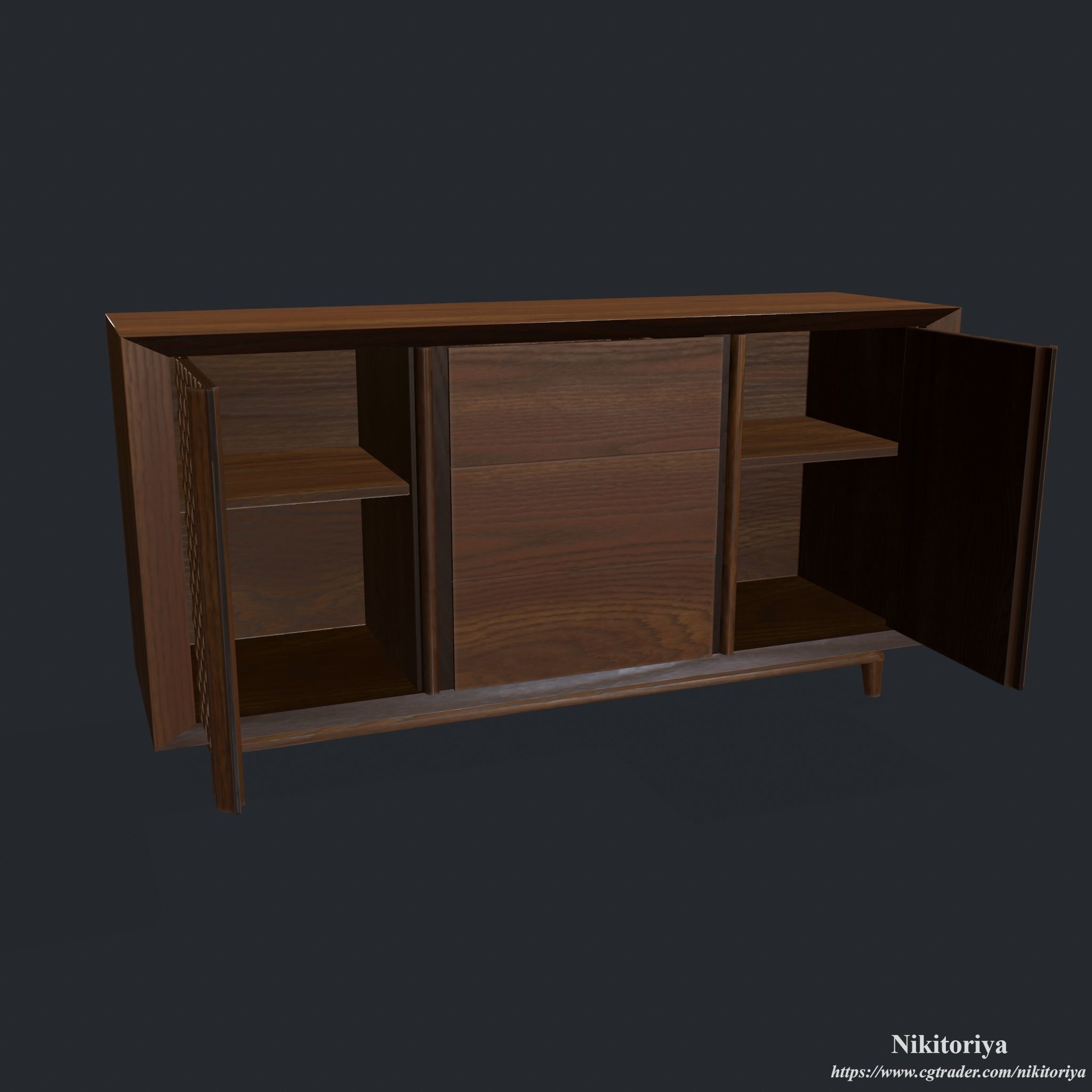 Bedroom Dresser - Chest of 3 Drawers and 2 Doors 3D model_13