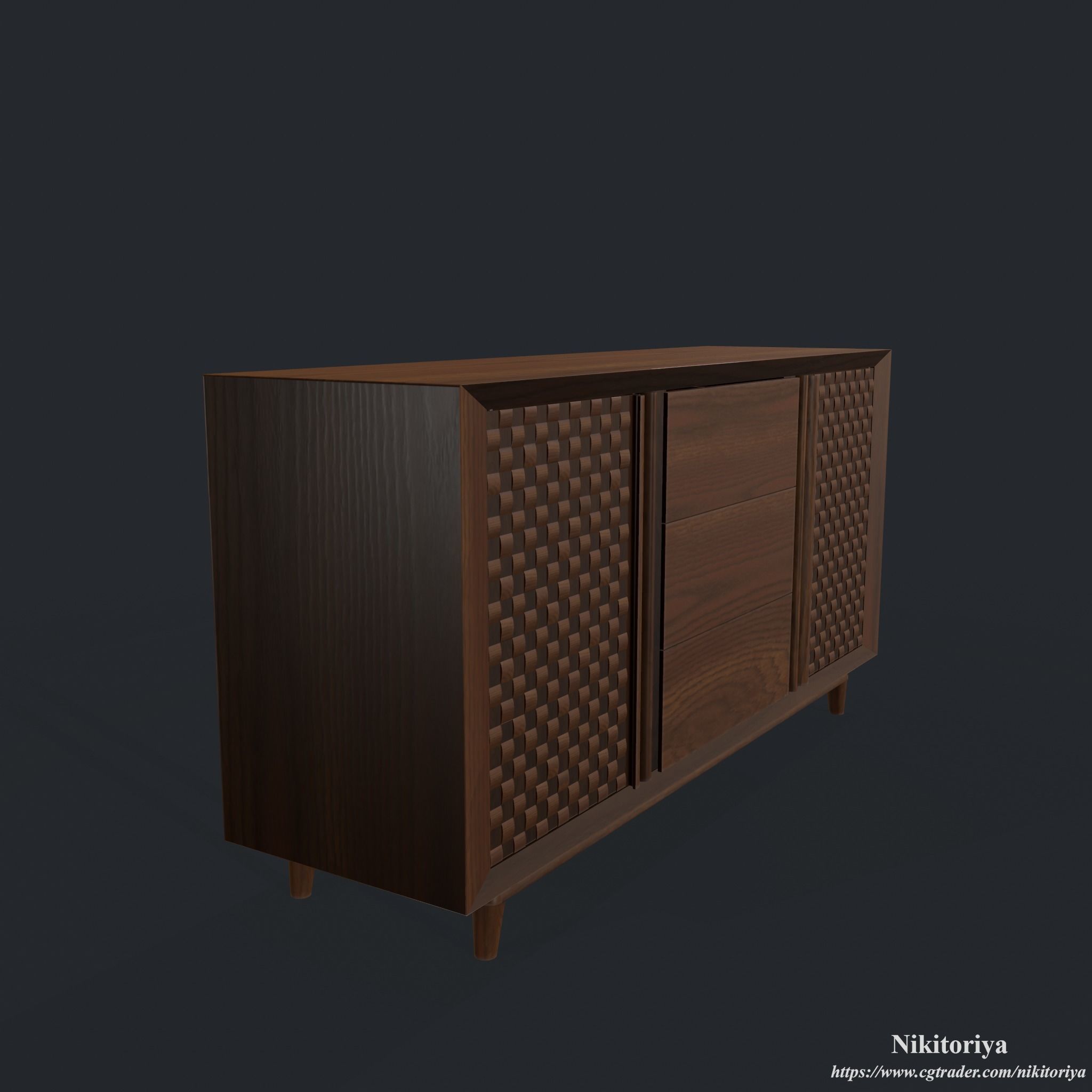 Bedroom Dresser - Chest of 3 Drawers and 2 Doors 3D model_5