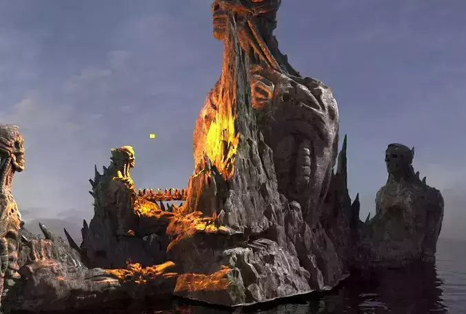 Alien Gods ancient Statue Cliffs Kitbash 3D model
