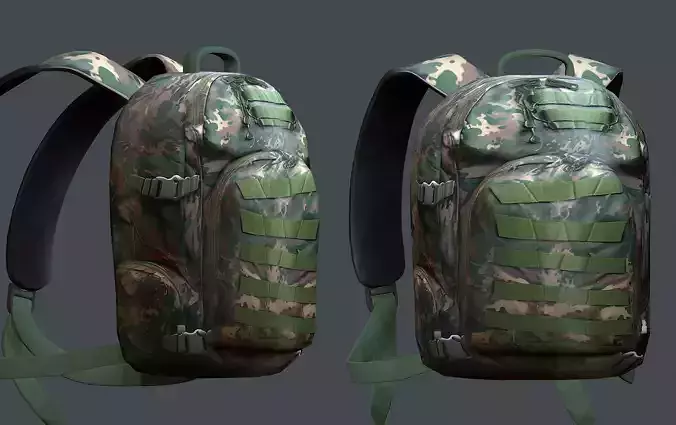 Backpack military combat Black baggage Low-poly