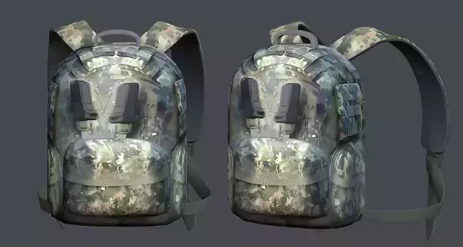 Backpack military combat Black baggage Low-poly