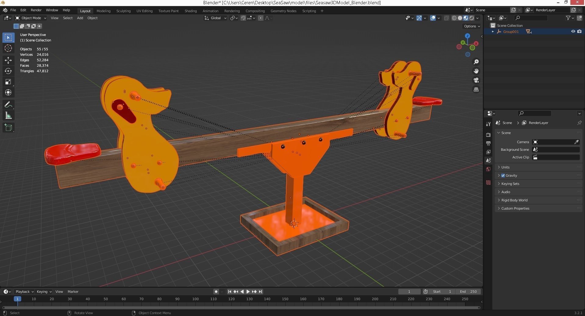 Playground Wooden Seesaw Teeter Totter - 03 Low-poly 3D model_3