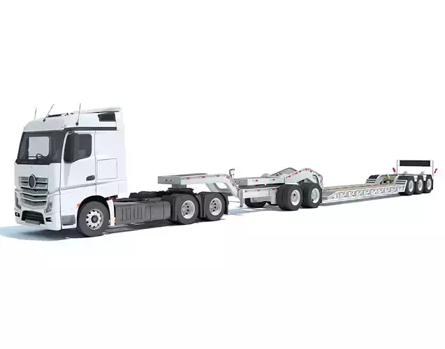 Semi Truck with Lowboy Trailer 3D model