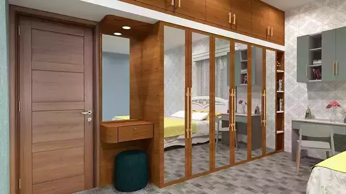 MODERN WARDROBE WITH SIX DOORS MIRROR AND READING TABLE 