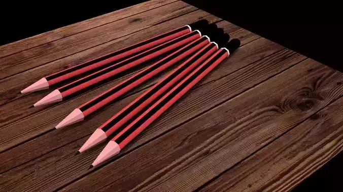 pencils five on wooden table